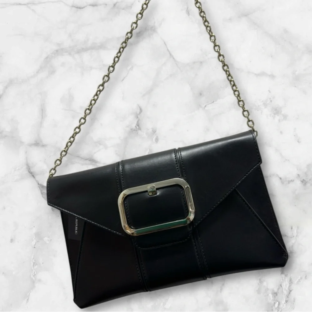 Banana Republic Black Clutch Silver Chain &Buckle Purse Handbag NWT old stock - Picture 1 of 9